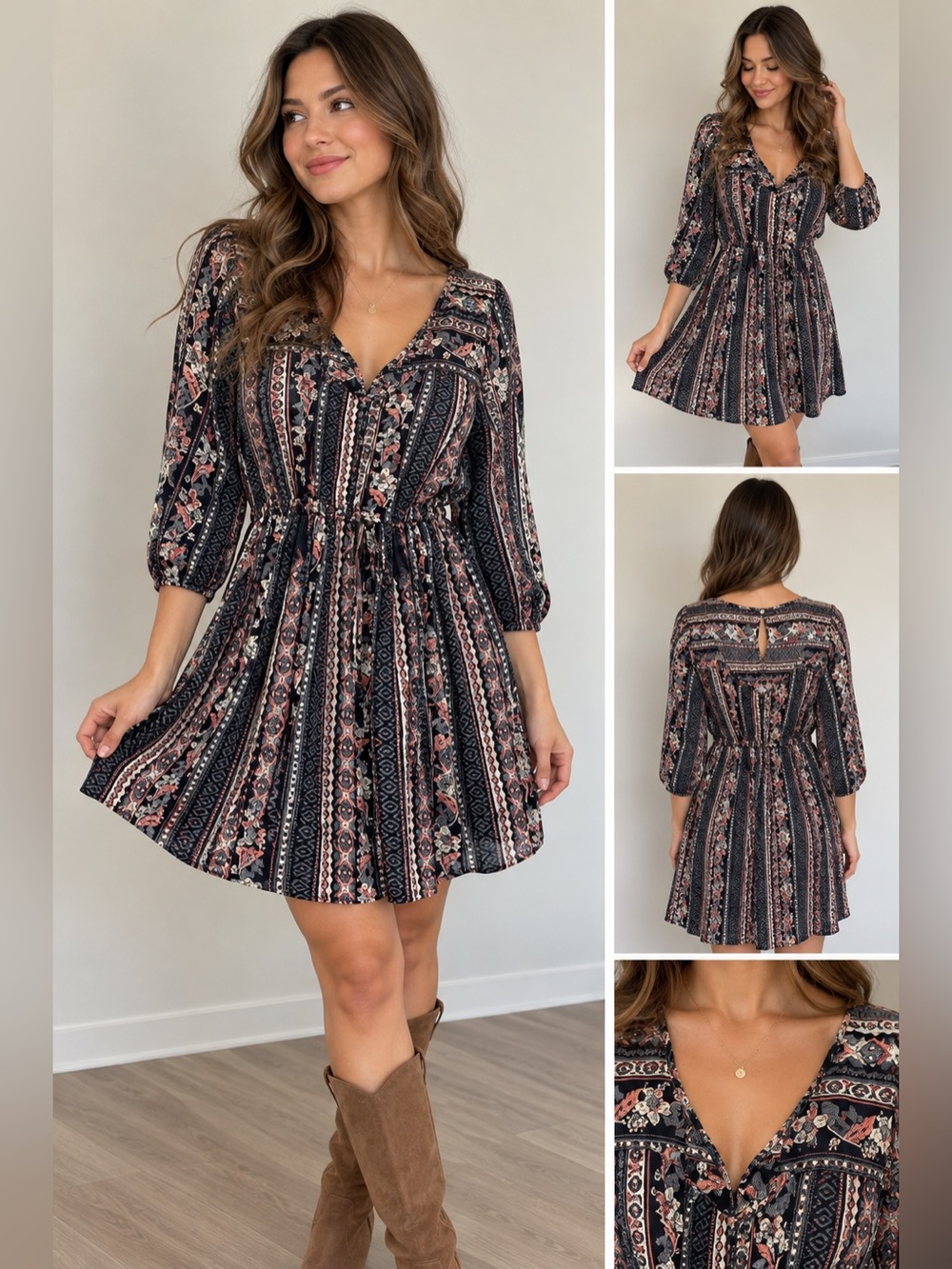 Hollister Women’s Medium Boho Floral Print Long Sleeve Dress